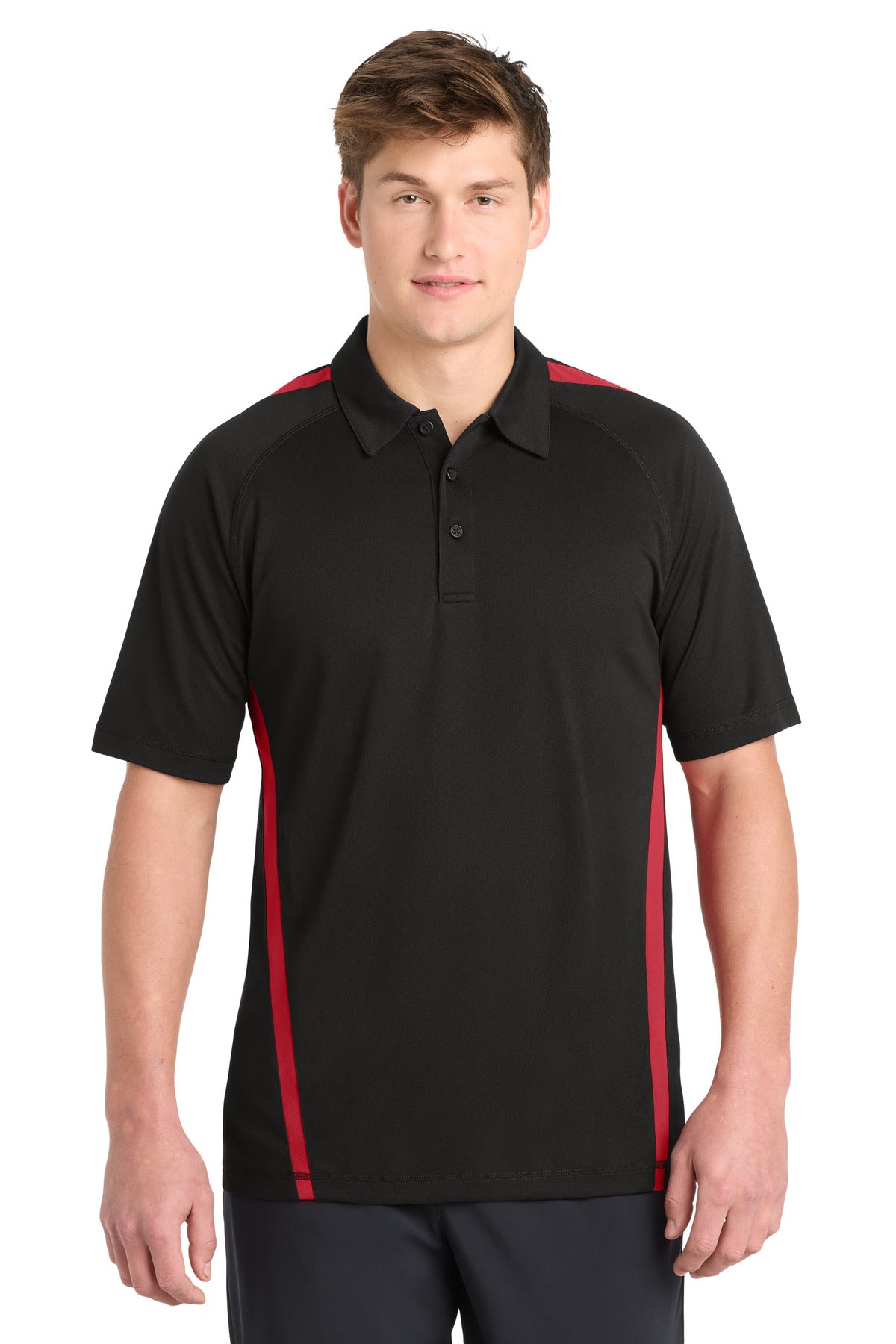 Sport-Tek PosiCharge Micro-Mesh Colorblock Polo - Black/ Red