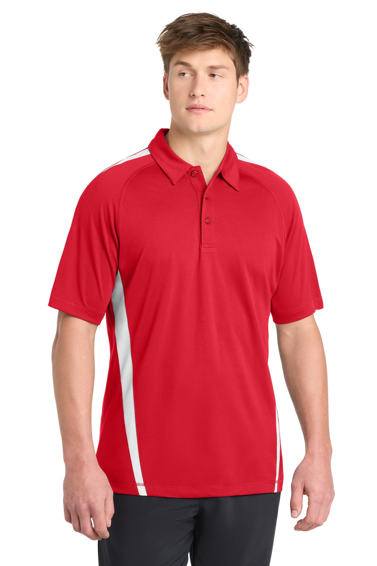 Sport-Tek PosiCharge Micro-Mesh Colorblock Polo - True Red/ White