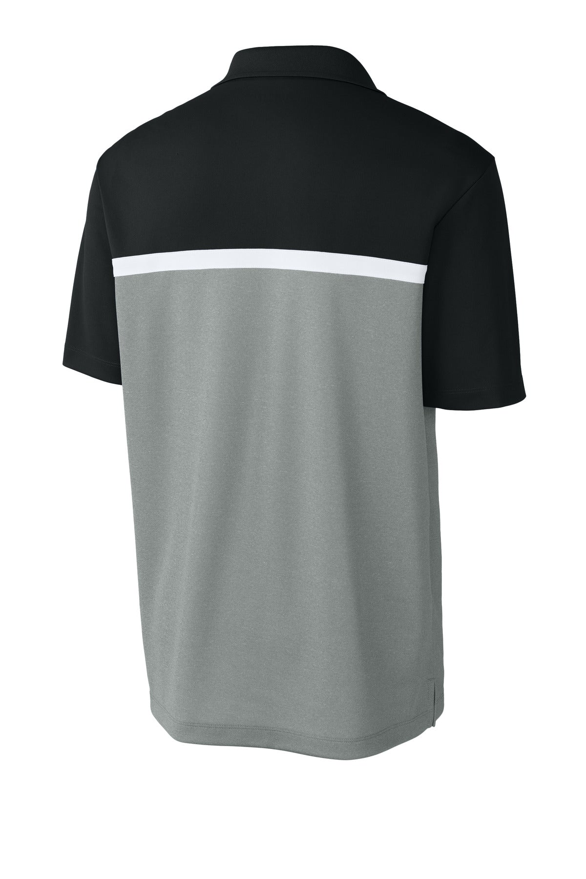 Sport-Tek UV Micropique Colorblock Polo - Black/ Grey Concrete Heather/ White