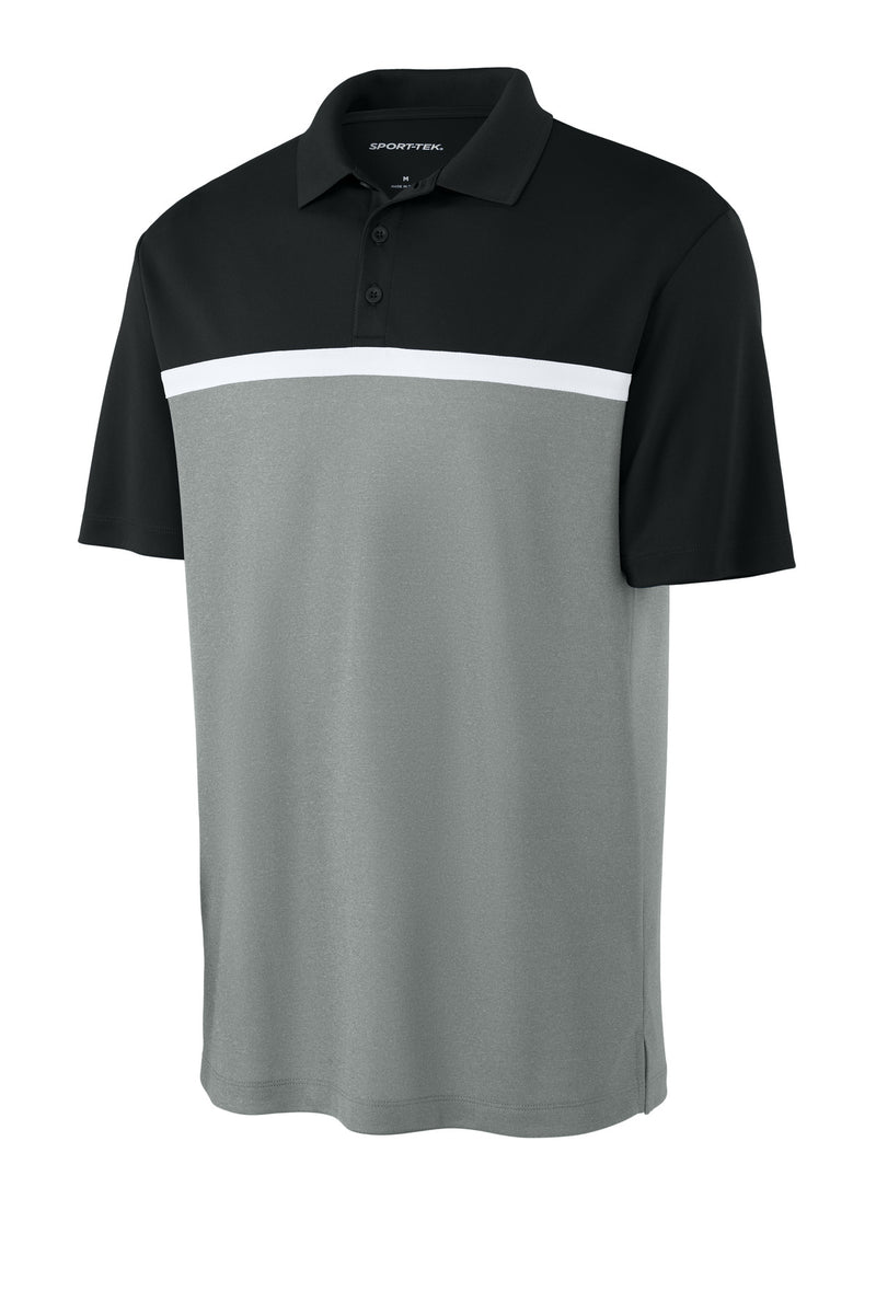 Sport-Tek UV Micropique Colorblock Polo - Black/ Grey Concrete Heather/ White