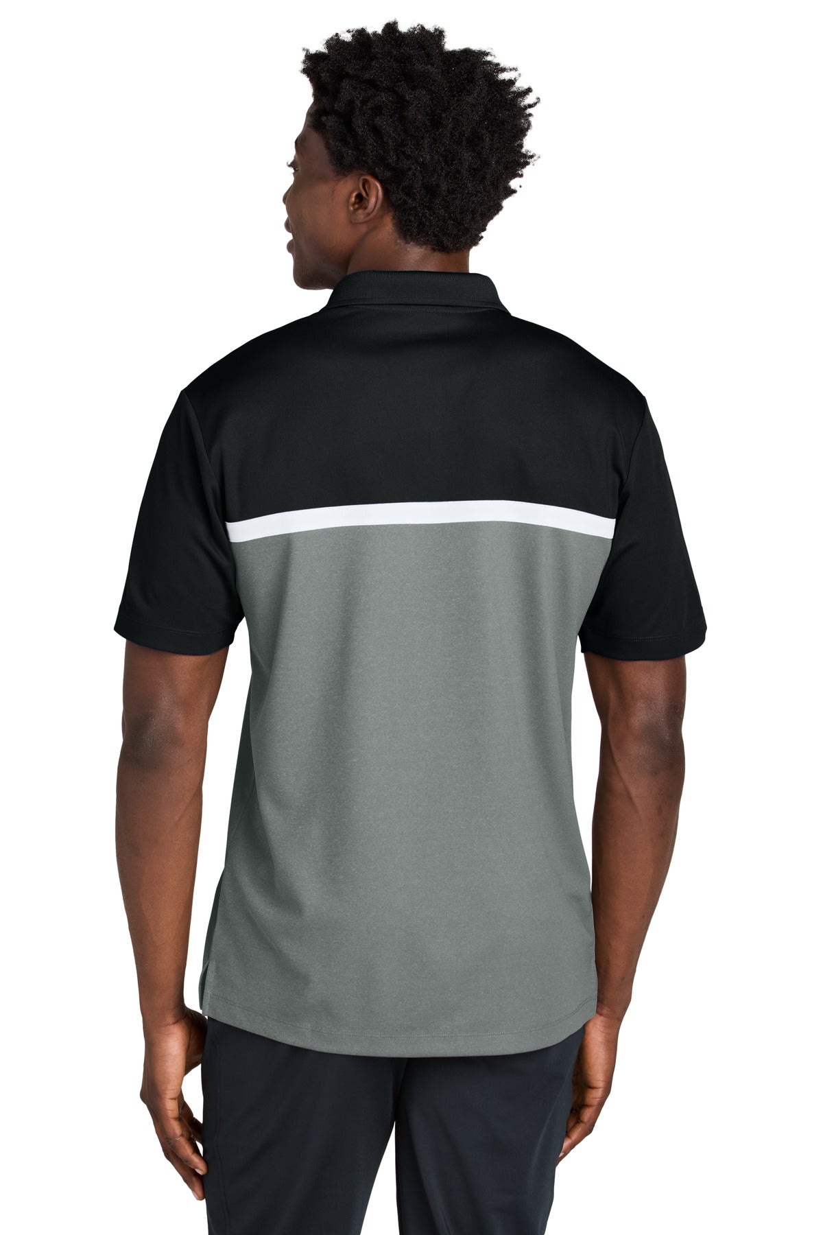 Sport-Tek UV Micropique Colorblock Polo - Black/ Grey Concrete Heather/ White