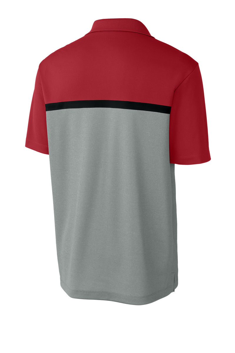 Sport-Tek UV Micropique Colorblock Polo - Deep Red/ Grey Concrete Heather/ Black