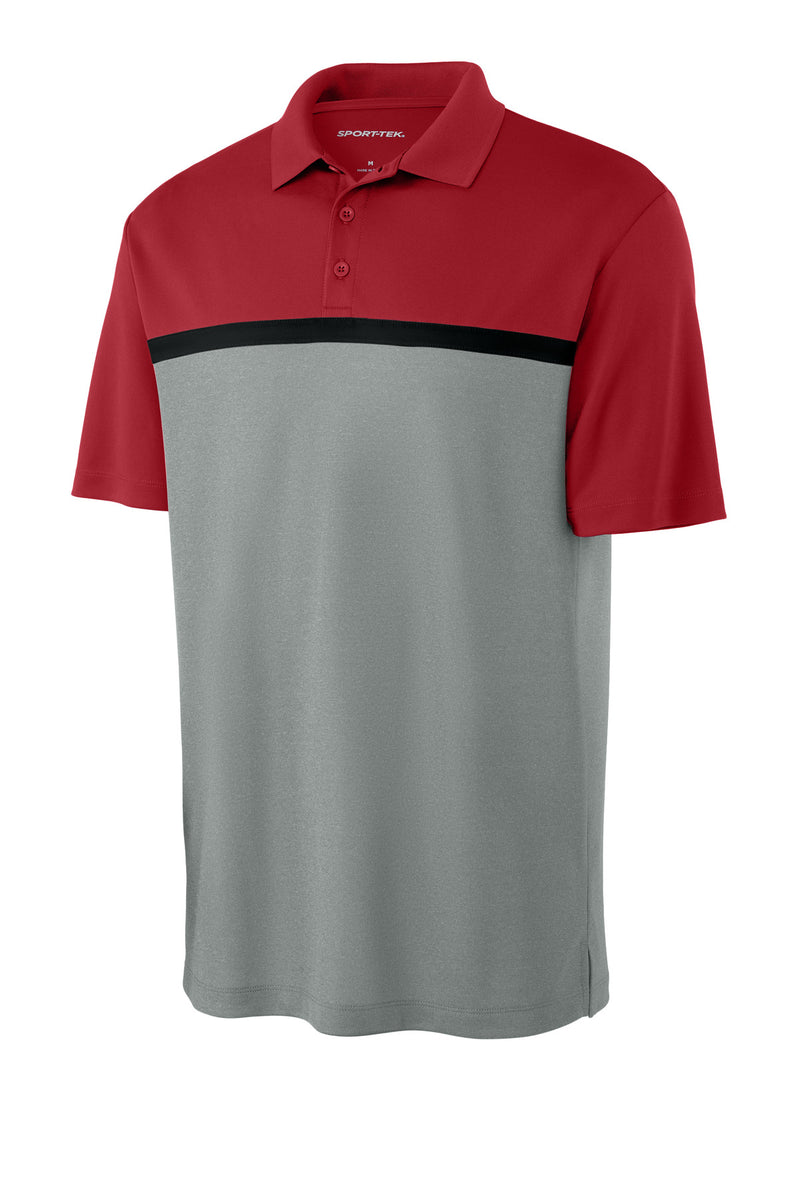 Sport-Tek UV Micropique Colorblock Polo - Deep Red/ Grey Concrete Heather/ Black