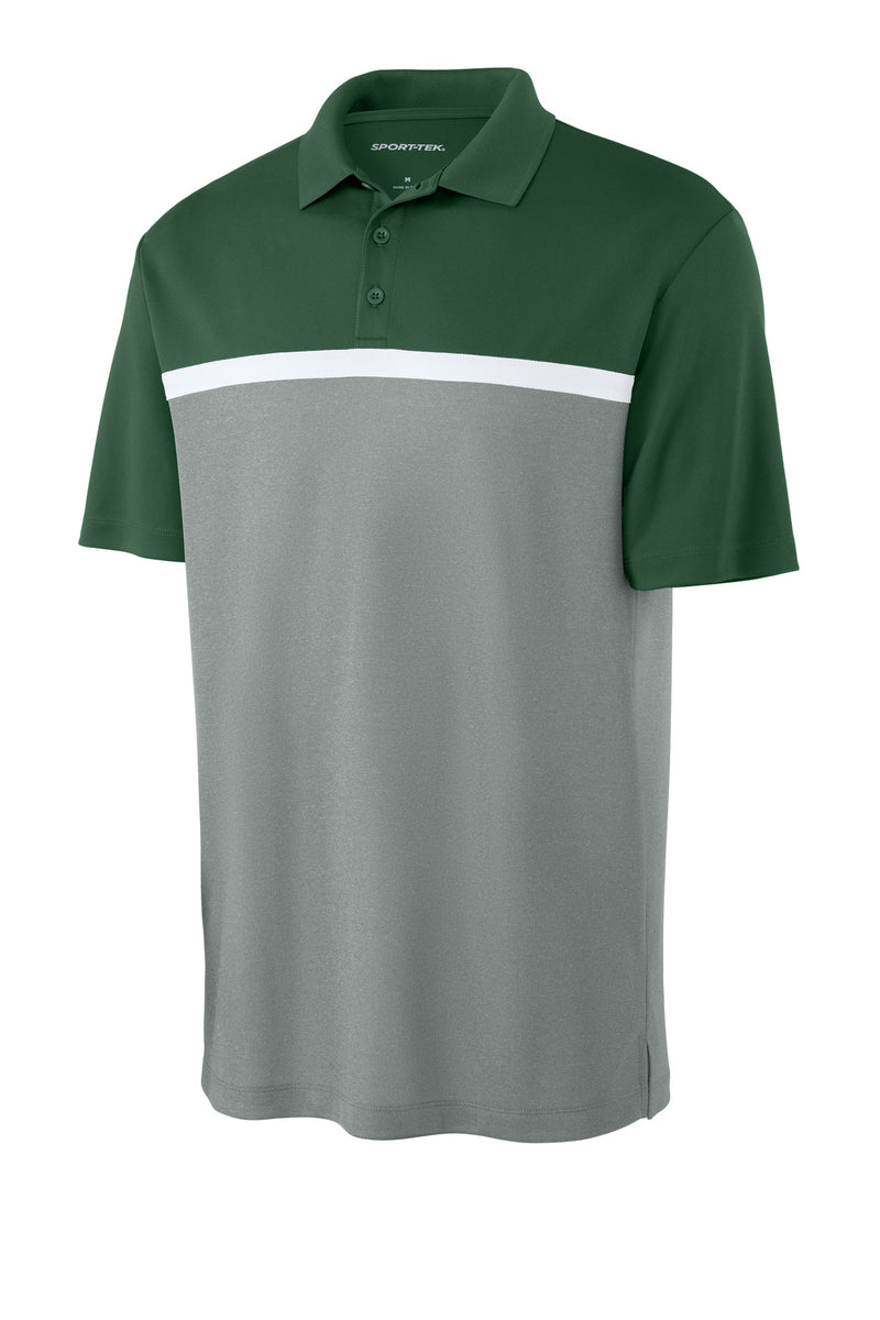 Sport-Tek UV Micropique Colorblock Polo - Forest Green/ Grey Concrete Heather/ White