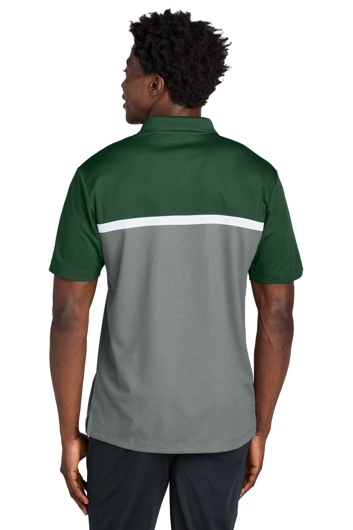Sport-Tek UV Micropique Colorblock Polo - Forest Green/ Grey Concrete Heather/ White