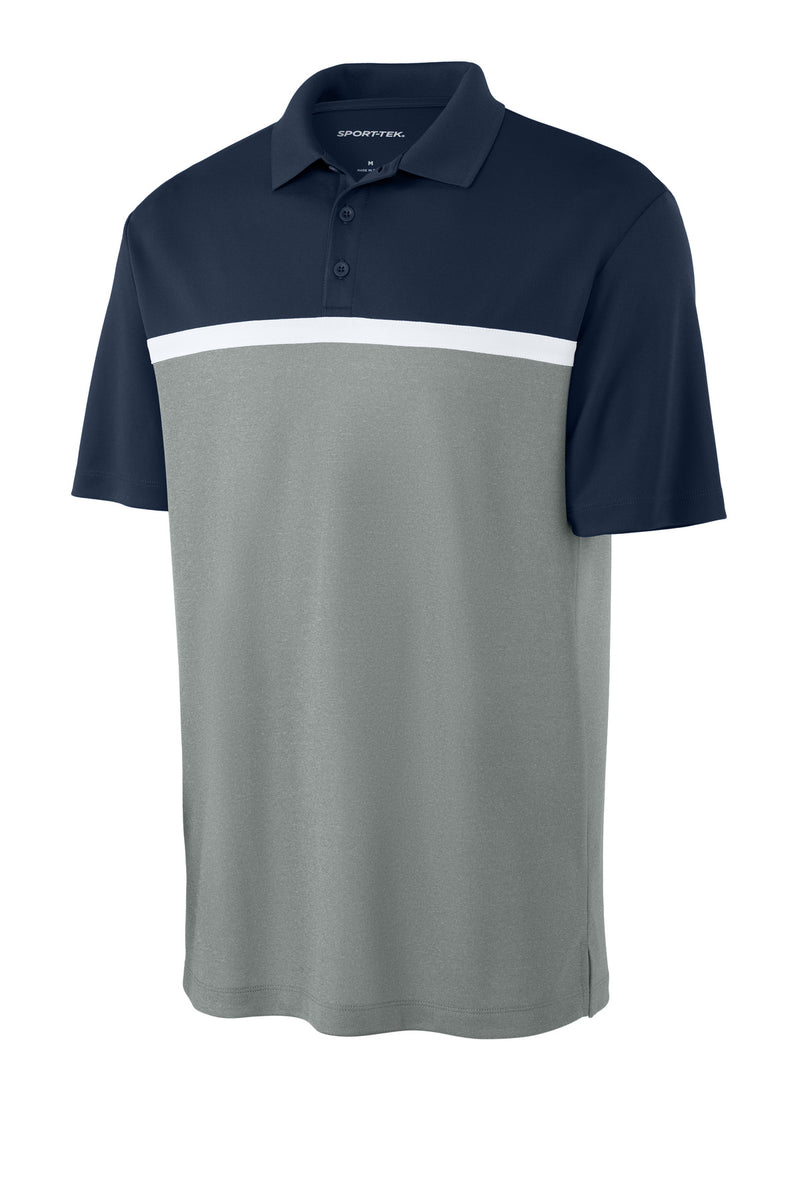 Sport-Tek UV Micropique Colorblock Polo - True Navy/ Grey Concrete Heather/ White