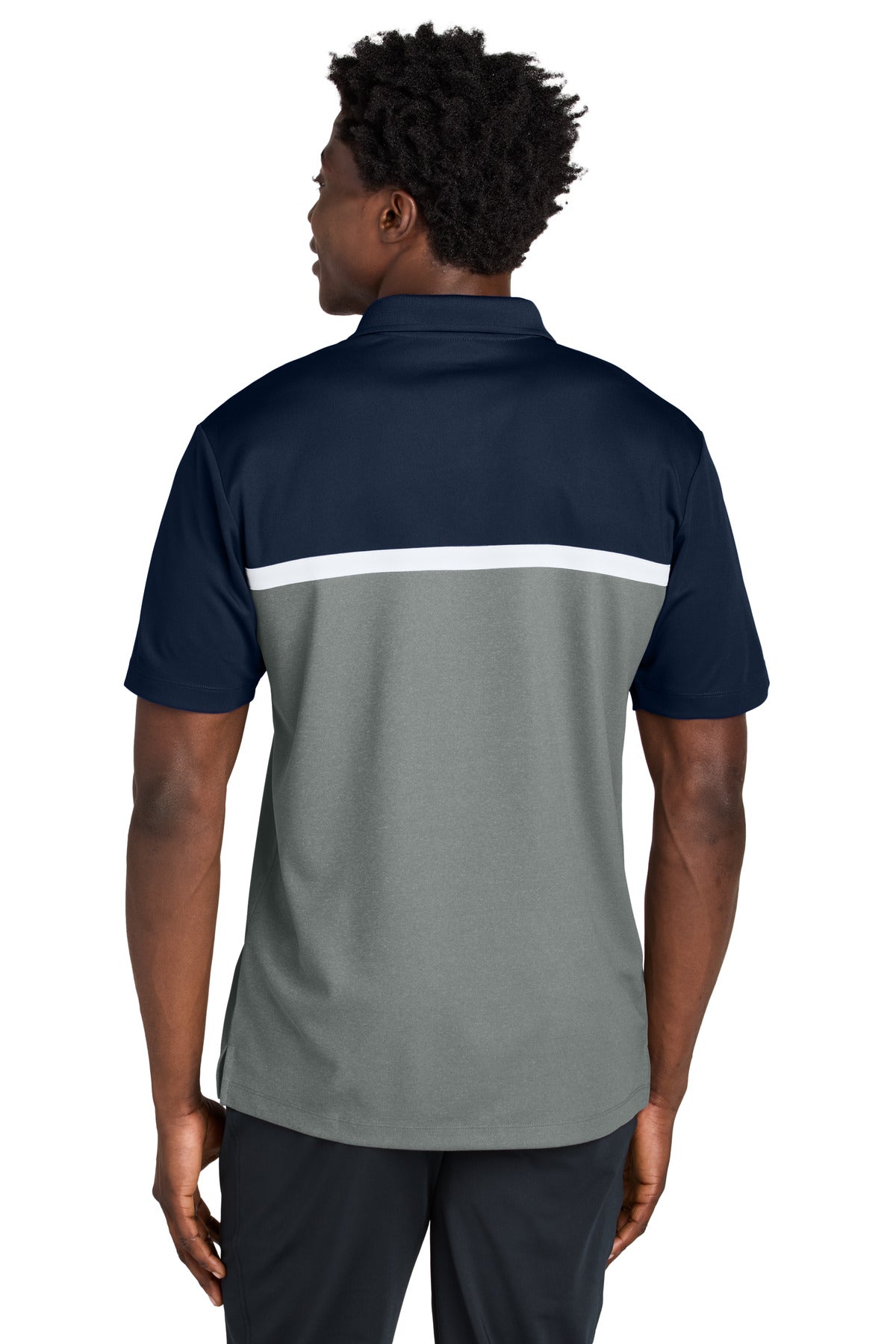 Sport-Tek UV Micropique Colorblock Polo - True Navy/ Grey Concrete Heather/ White