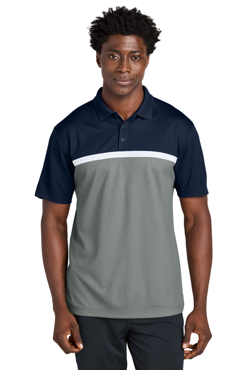 Sport-Tek UV Micropique Colorblock Polo - True Navy/ Grey Concrete Heather/ White