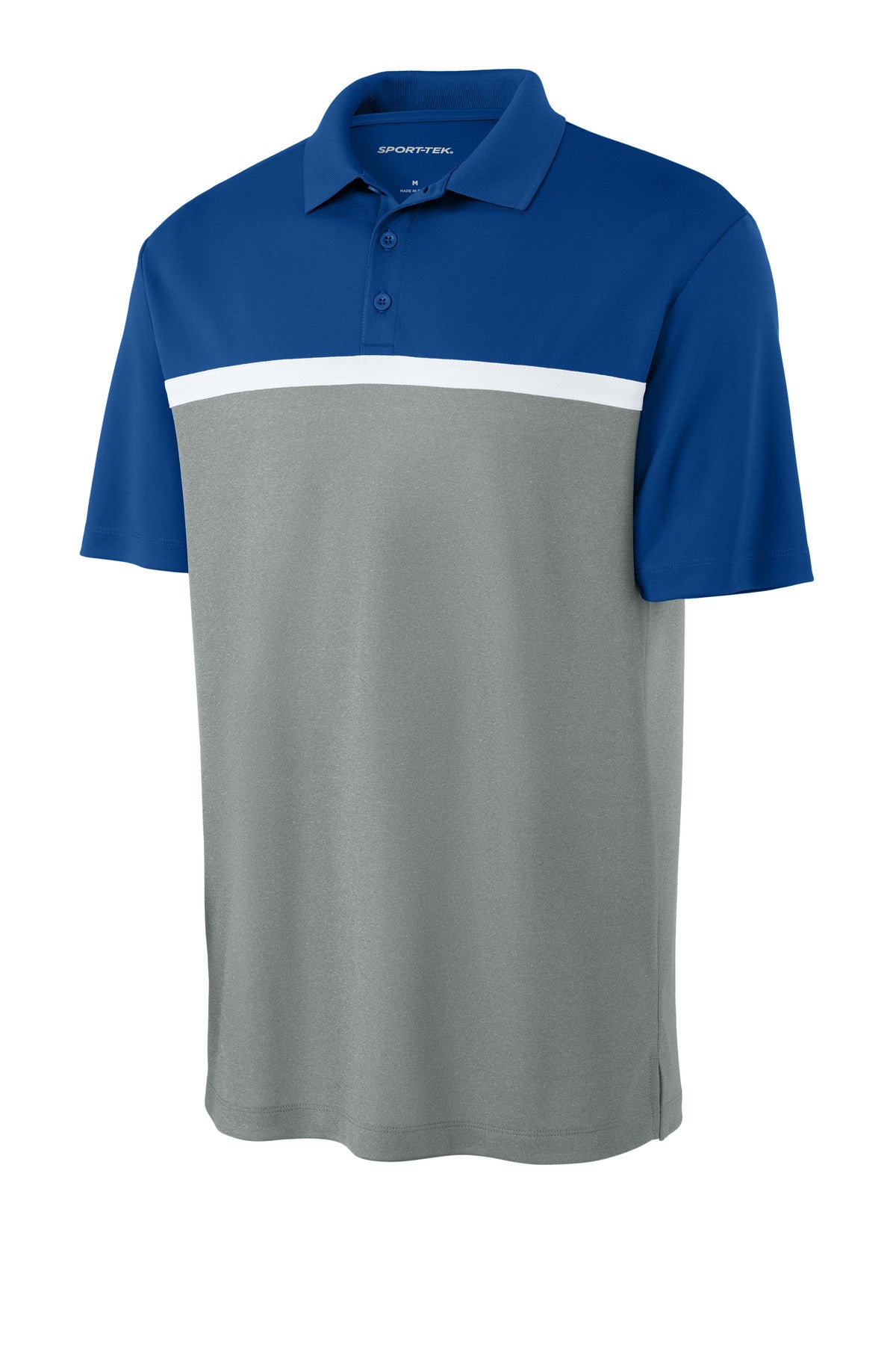 Sport-Tek UV Micropique Colorblock Polo - True Royal/ Grey Concrete Heather/ White