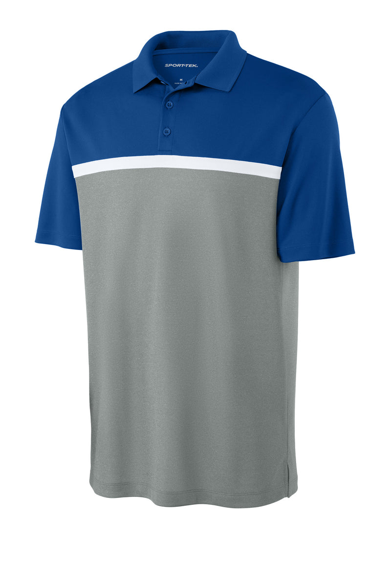 Sport-Tek UV Micropique Colorblock Polo - True Royal/ Grey Concrete Heather/ White