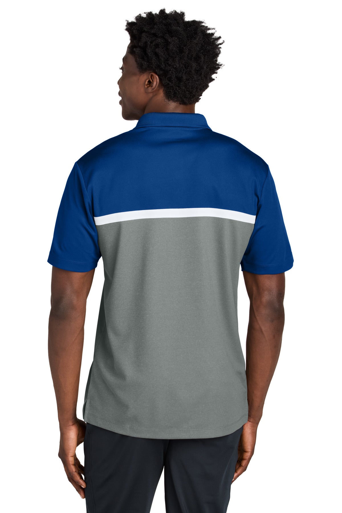 Sport-Tek UV Micropique Colorblock Polo - True Royal/ Grey Concrete Heather/ White
