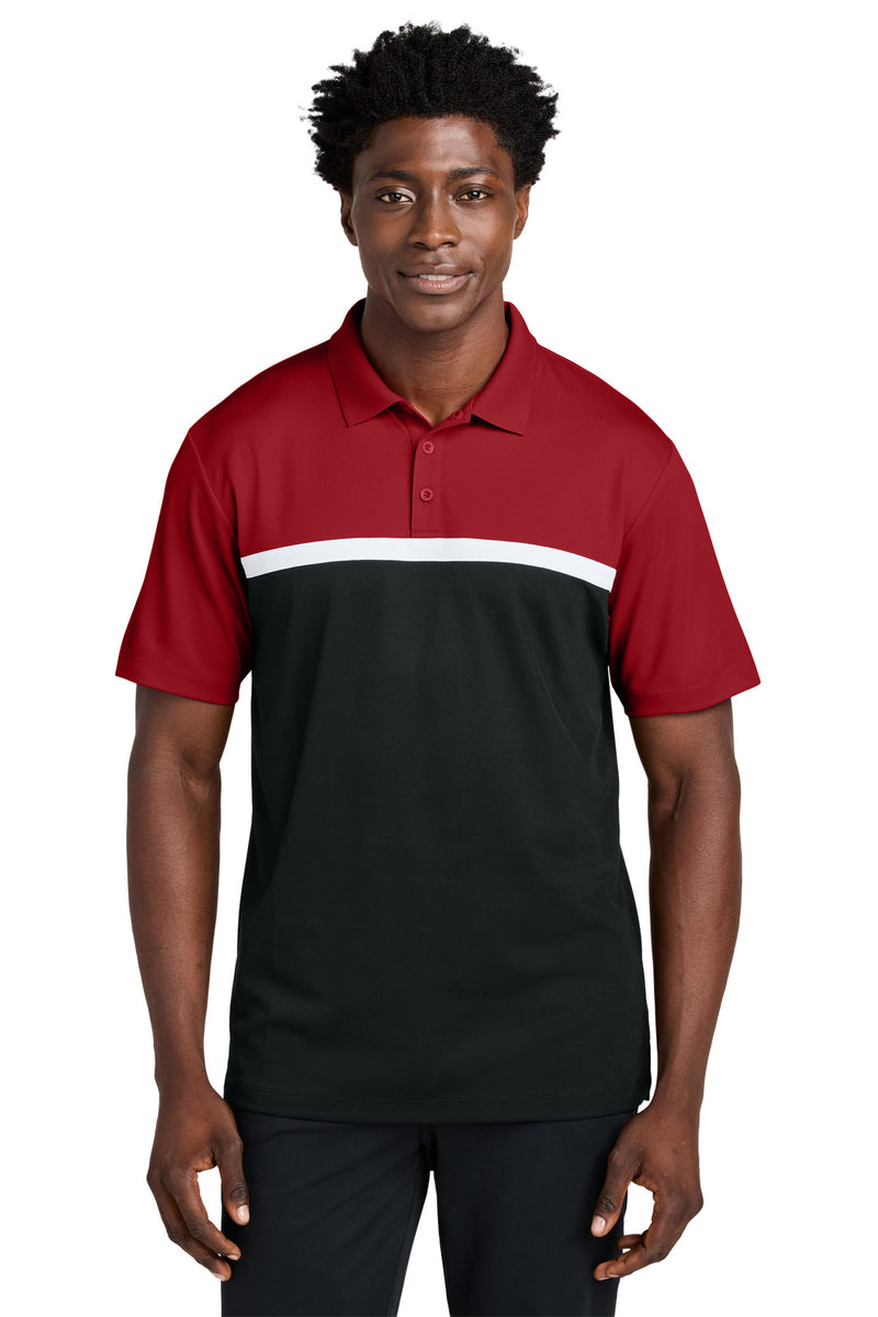 Sport-Tek UV Micropique Colorblock Polo - Deep Red/ Black/ White