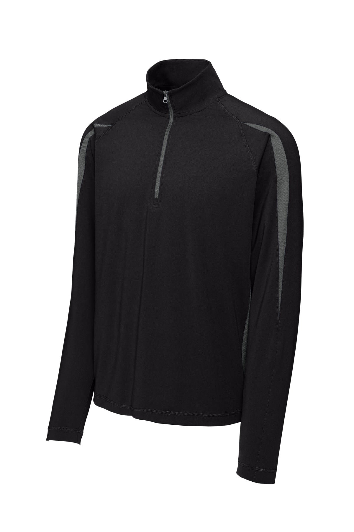 Sport-Tek Sport-Wick Stretch 1/4-Zip Colorblock Pullover - Black/ Charcoal Grey