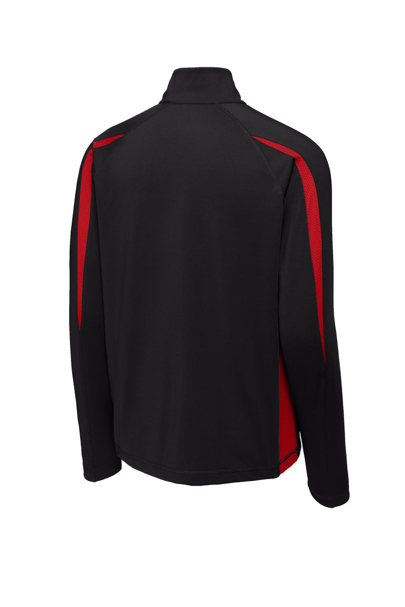 Sport-Tek Sport-Wick Stretch 1/4-Zip Colorblock Pullover - Black/ True Red