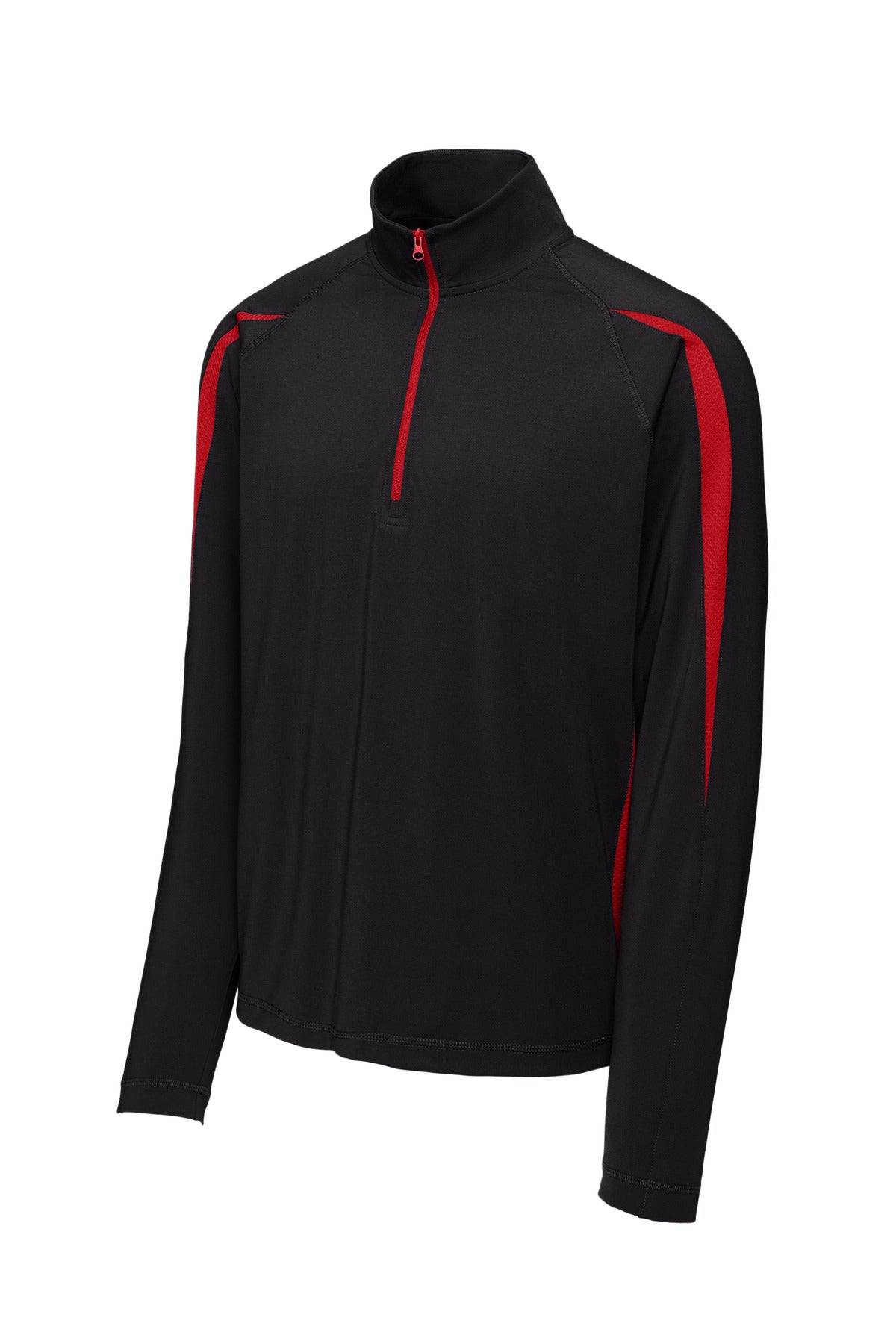 Sport-Tek Sport-Wick Stretch 1/4-Zip Colorblock Pullover - Black/ True Red