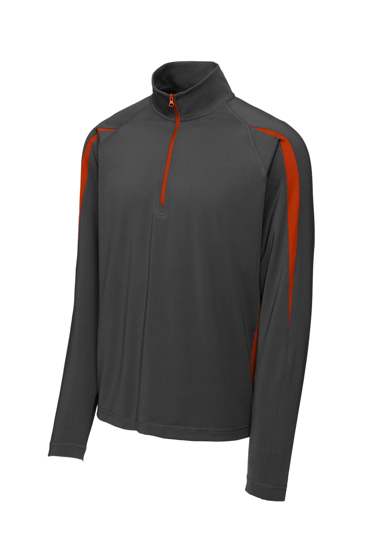 Sport-Tek Sport-Wick Stretch 1/4-Zip Colorblock Pullover - Charcoal Grey/ Deep Orange