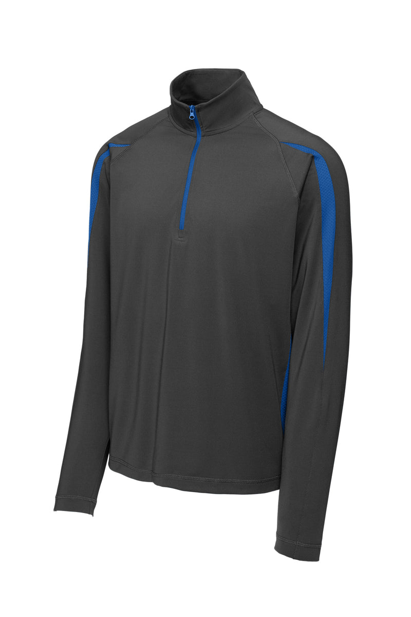 Sport-Tek Sport-Wick Stretch 1/4-Zip Colorblock Pullover - Charcoal Grey/ True Royal