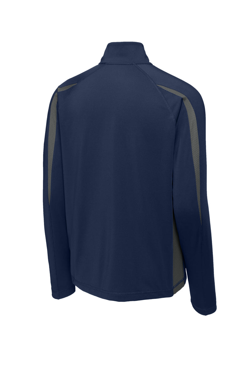 Sport-Tek Sport-Wick Stretch 1/4-Zip Colorblock Pullover - True Navy/ Charcoal Grey