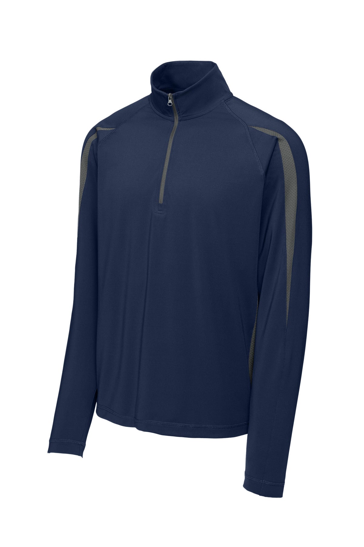 Sport-Tek Sport-Wick Stretch 1/4-Zip Colorblock Pullover - True Navy/ Charcoal Grey