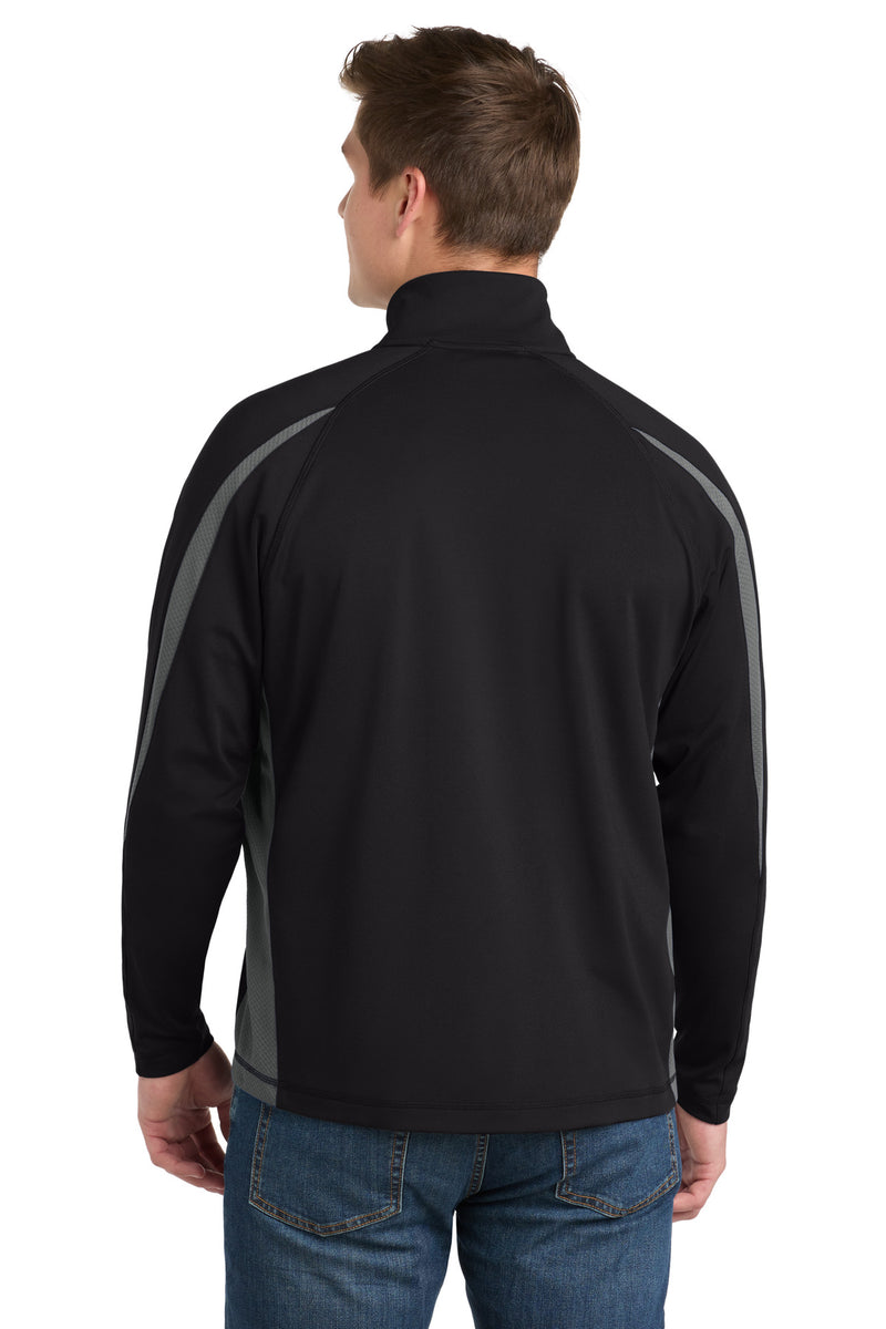 Sport-Tek Sport-Wick Stretch 1/4-Zip Colorblock Pullover - Black/ Charcoal Grey