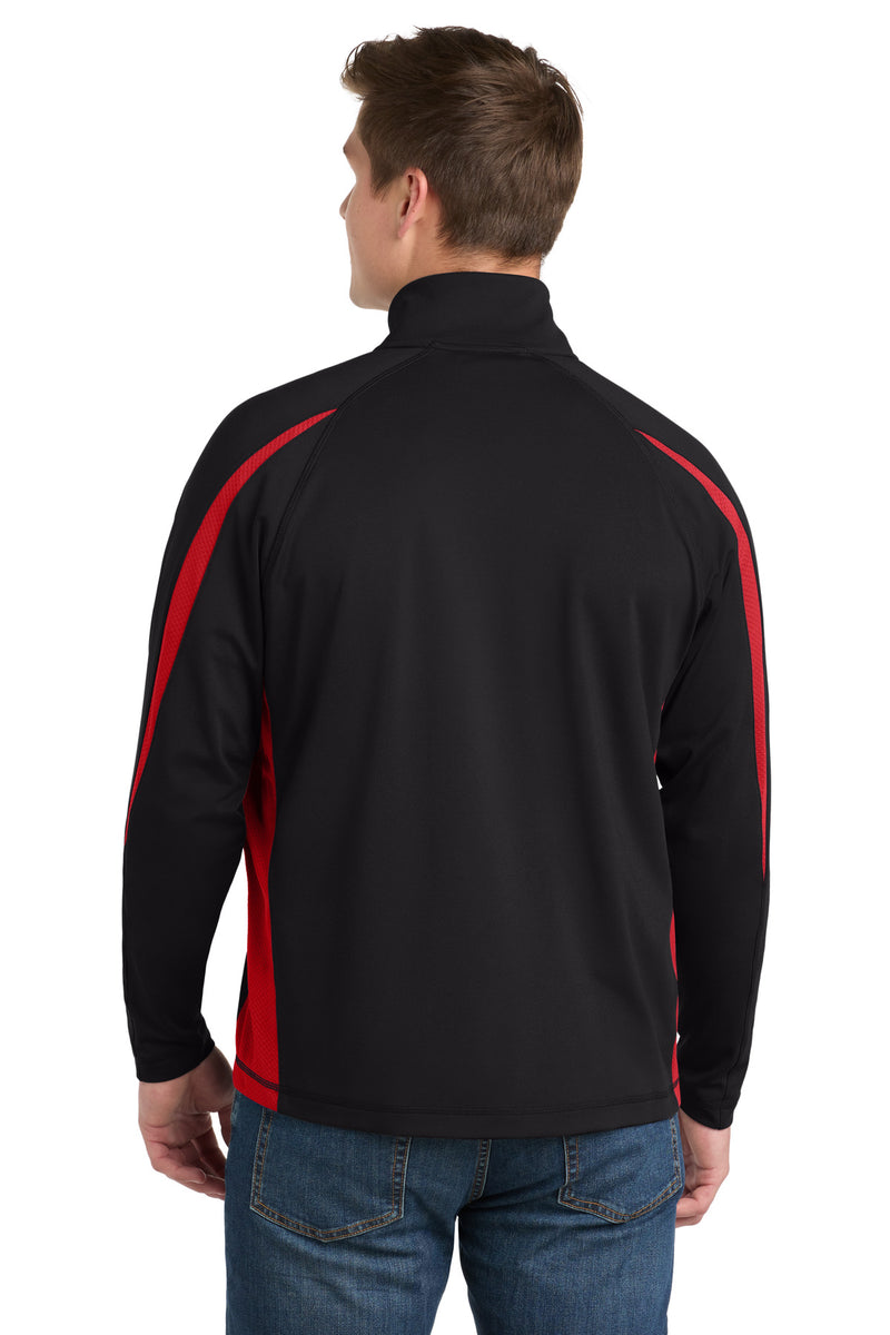 Sport-Tek Sport-Wick Stretch 1/4-Zip Colorblock Pullover - Black/ True Red
