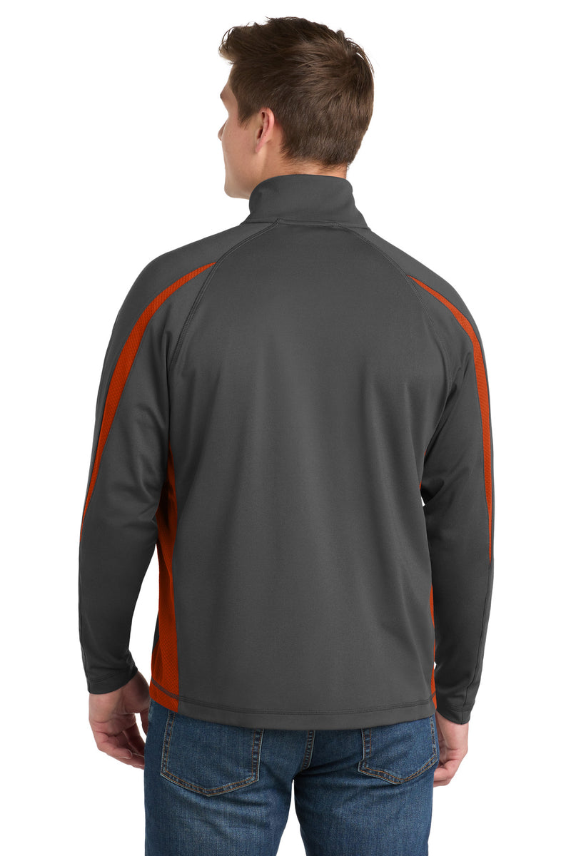 Sport-Tek Sport-Wick Stretch 1/4-Zip Colorblock Pullover - Charcoal Grey/ Deep Orange