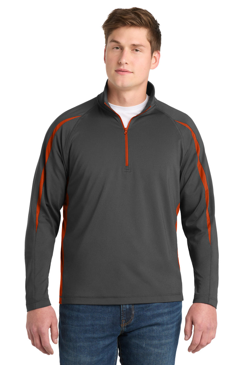 Sport-Tek Sport-Wick Stretch 1/4-Zip Colorblock Pullover - Charcoal Grey/ Deep Orange