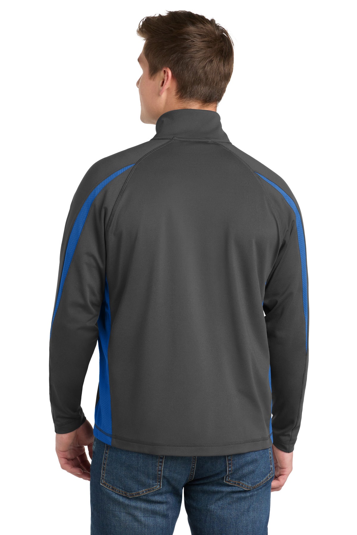 Sport-Tek Sport-Wick Stretch 1/4-Zip Colorblock Pullover - Charcoal Grey/ True Royal