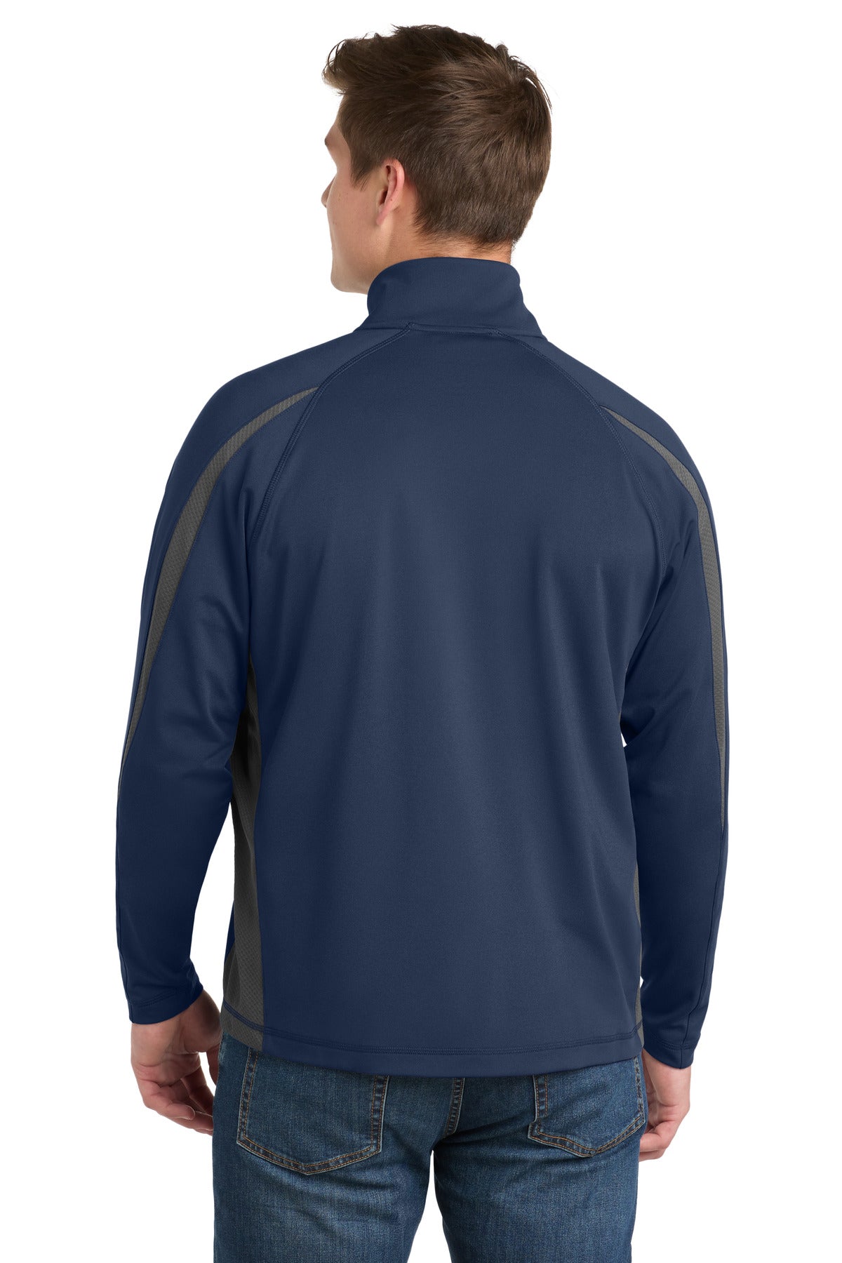 Sport-Tek Sport-Wick Stretch 1/4-Zip Colorblock Pullover - True Navy/ Charcoal Grey