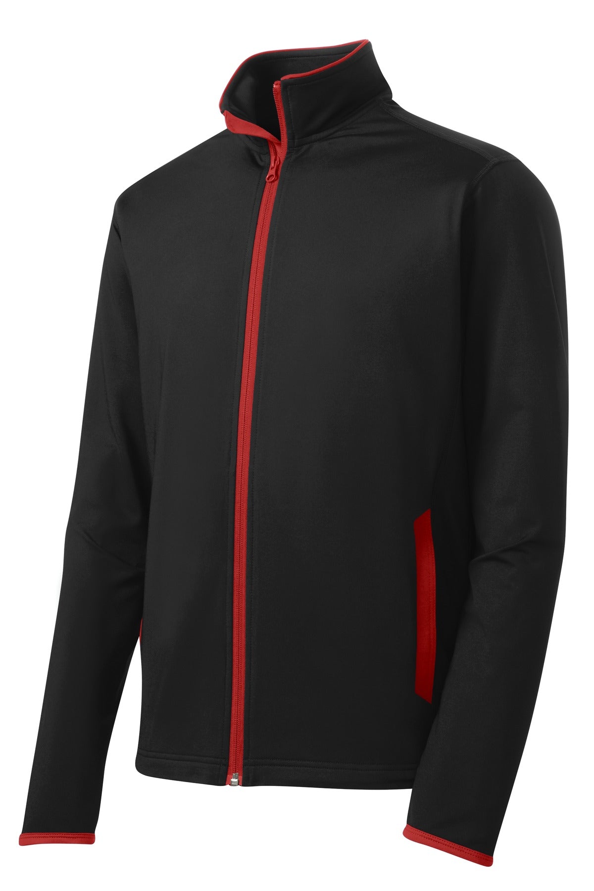 Sport-Tek Sport-Wick Stretch Contrast Full-Zip Jacket - Black/ True Red