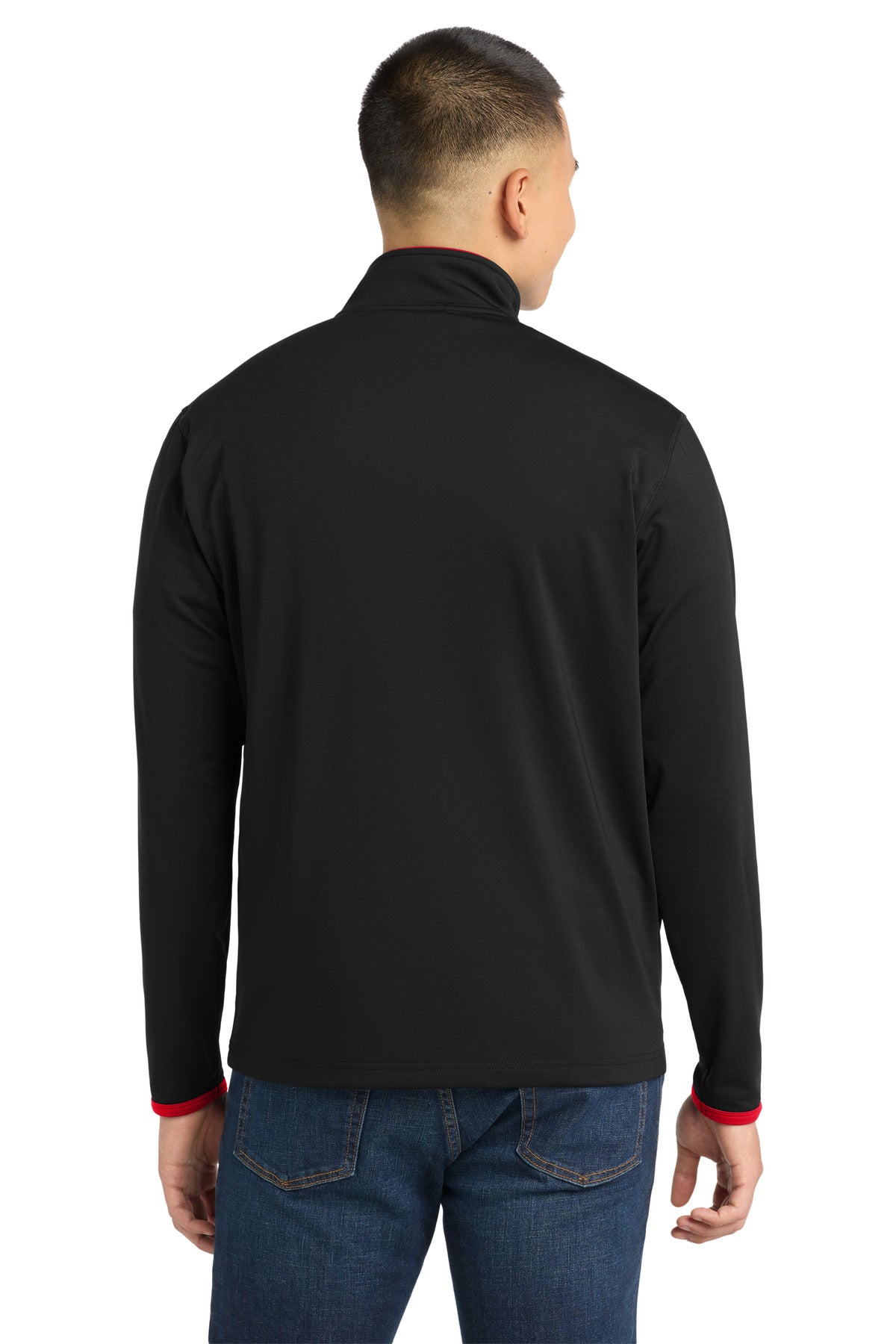 Sport-Tek Sport-Wick Stretch Contrast Full-Zip Jacket - Black/ True Red