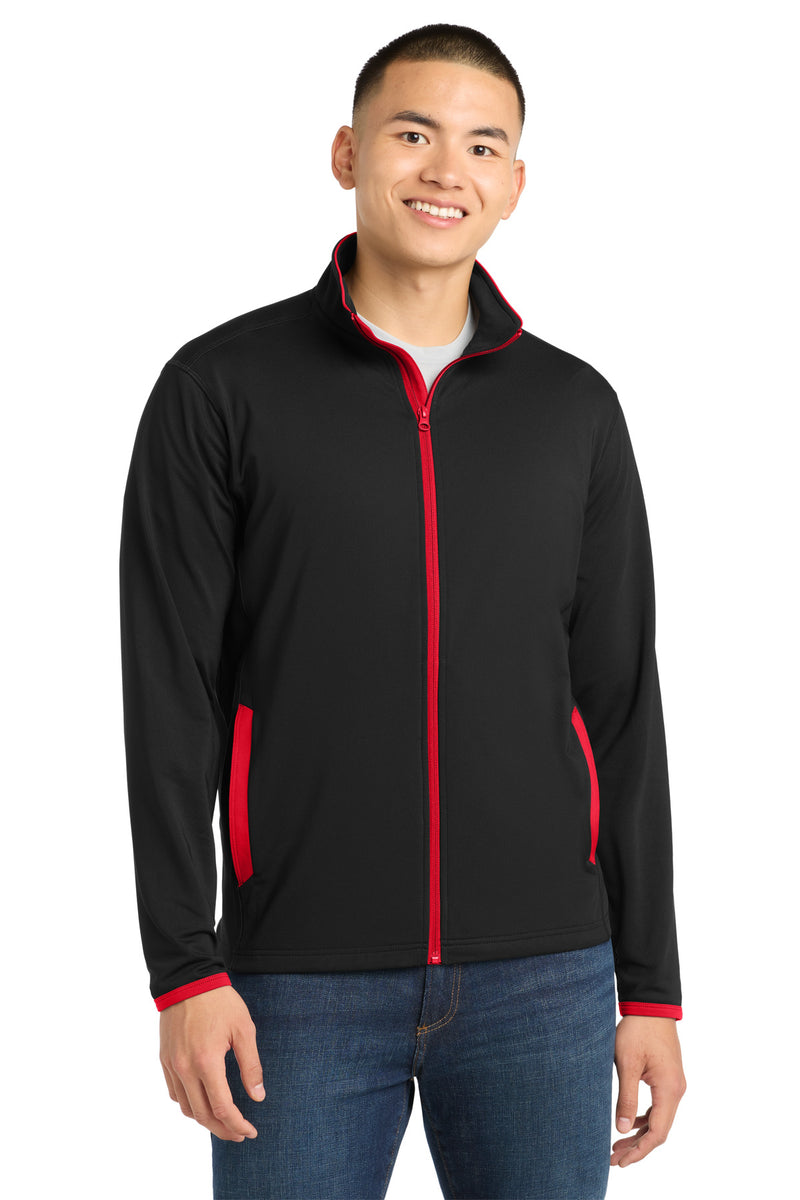 Sport-Tek Sport-Wick Stretch Contrast Full-Zip Jacket - Black/ True Red