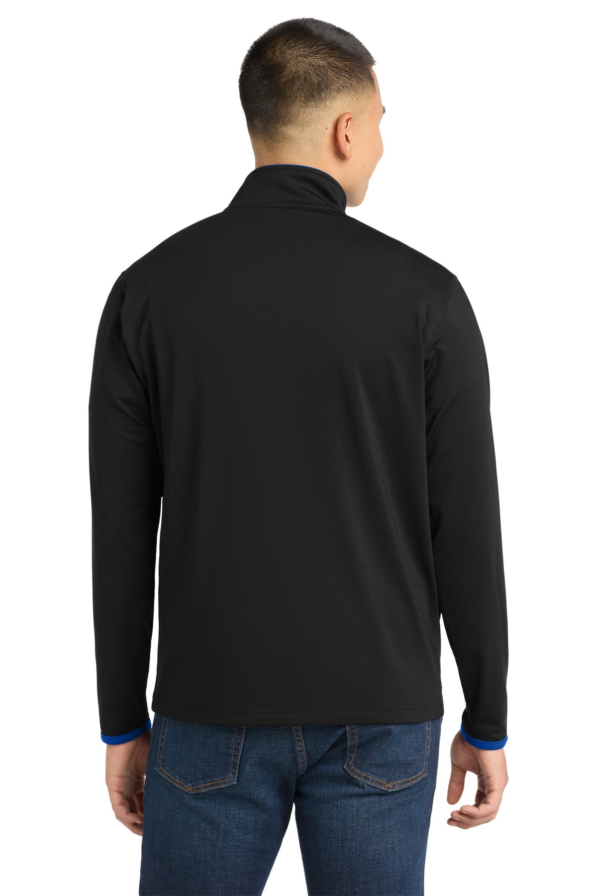 Sport-Tek Sport-Wick Stretch Contrast Full-Zip Jacket - Black/ True Royal