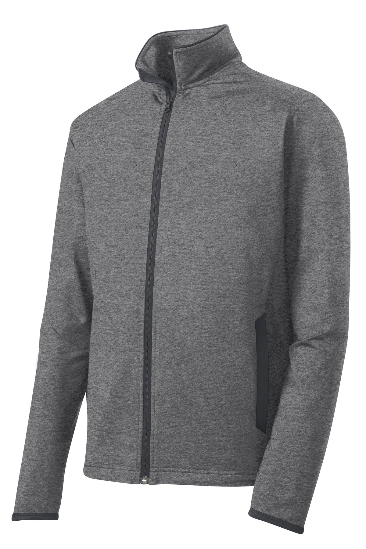 Sport-Tek Sport-Wick Stretch Contrast Full-Zip Jacket - Charcoal Grey Heather/ Charcoal Grey