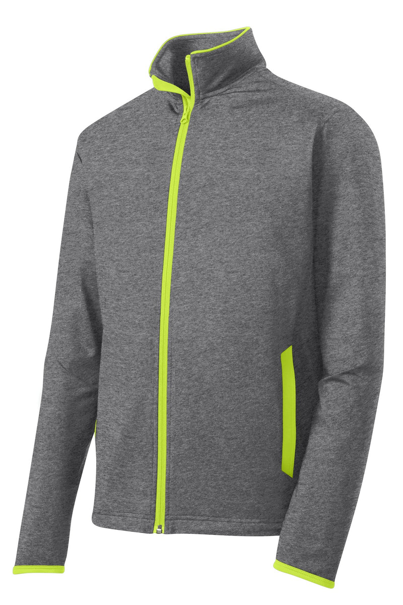 Sport-Tek Sport-Wick Stretch Contrast Full-Zip Jacket - Charcoal Grey Heather/ Charge Green