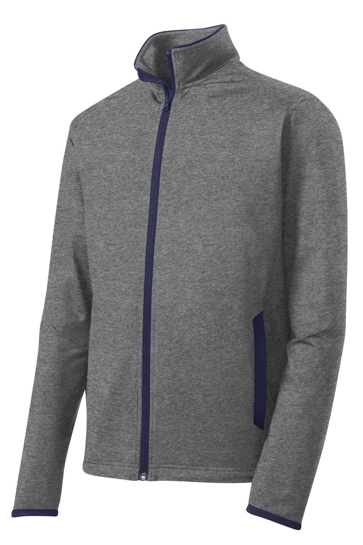 Sport-Tek Sport-Wick Stretch Contrast Full-Zip Jacket - Charcoal Grey Heather/ True Navy