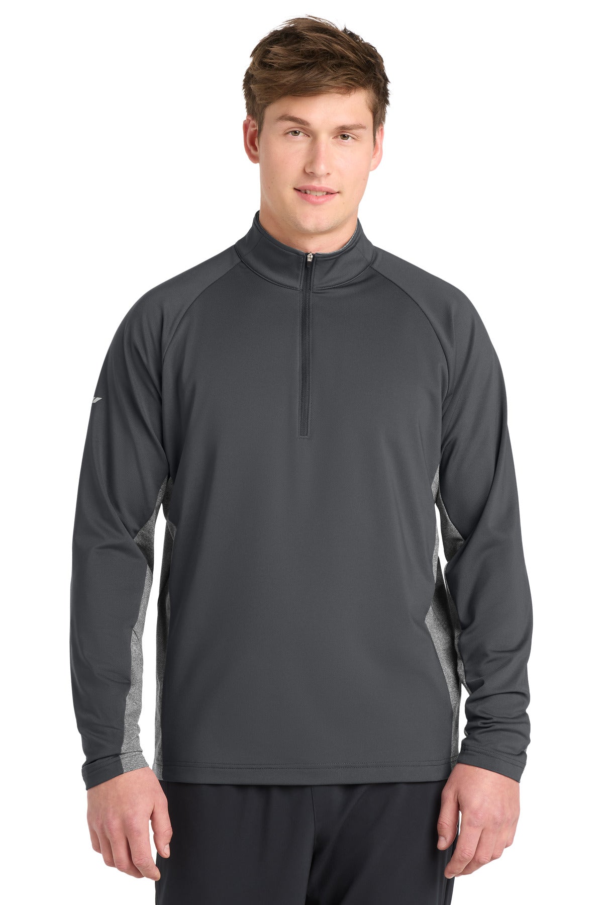 Sport-Tek Sport-Wick Stretch Contrast 1/4-Zip Pullover - Charcoal Grey/ Charcoal Grey Heather