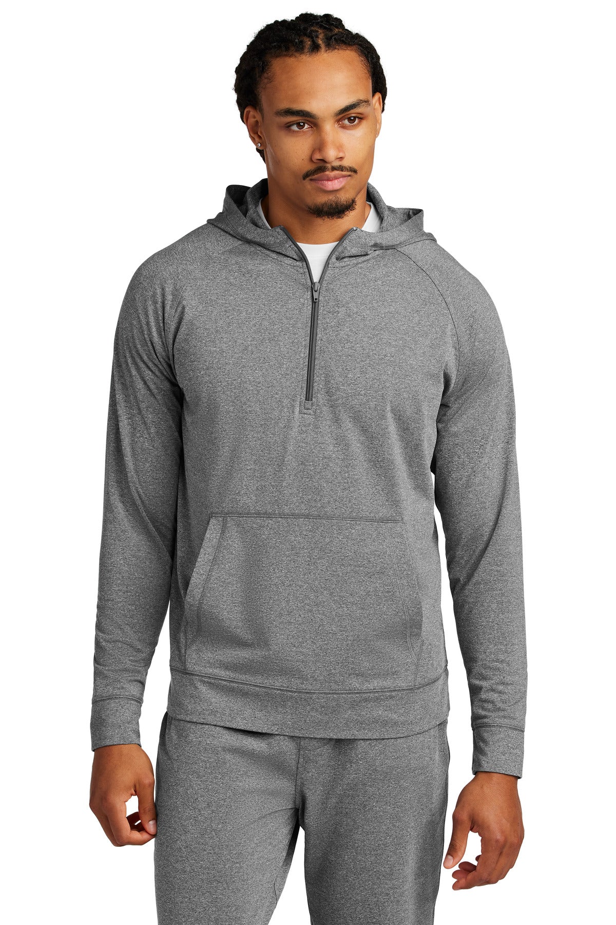 Sport-Tek Sport-Wick Stretch 1/2-Zip Hoodie - Charcoal Grey Heather