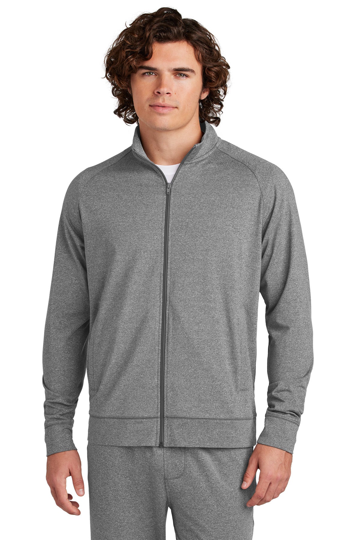 Sport-Tek Sport-Wick Stretch Full-Zip Cadet Jacket - Charcoal Grey Heather