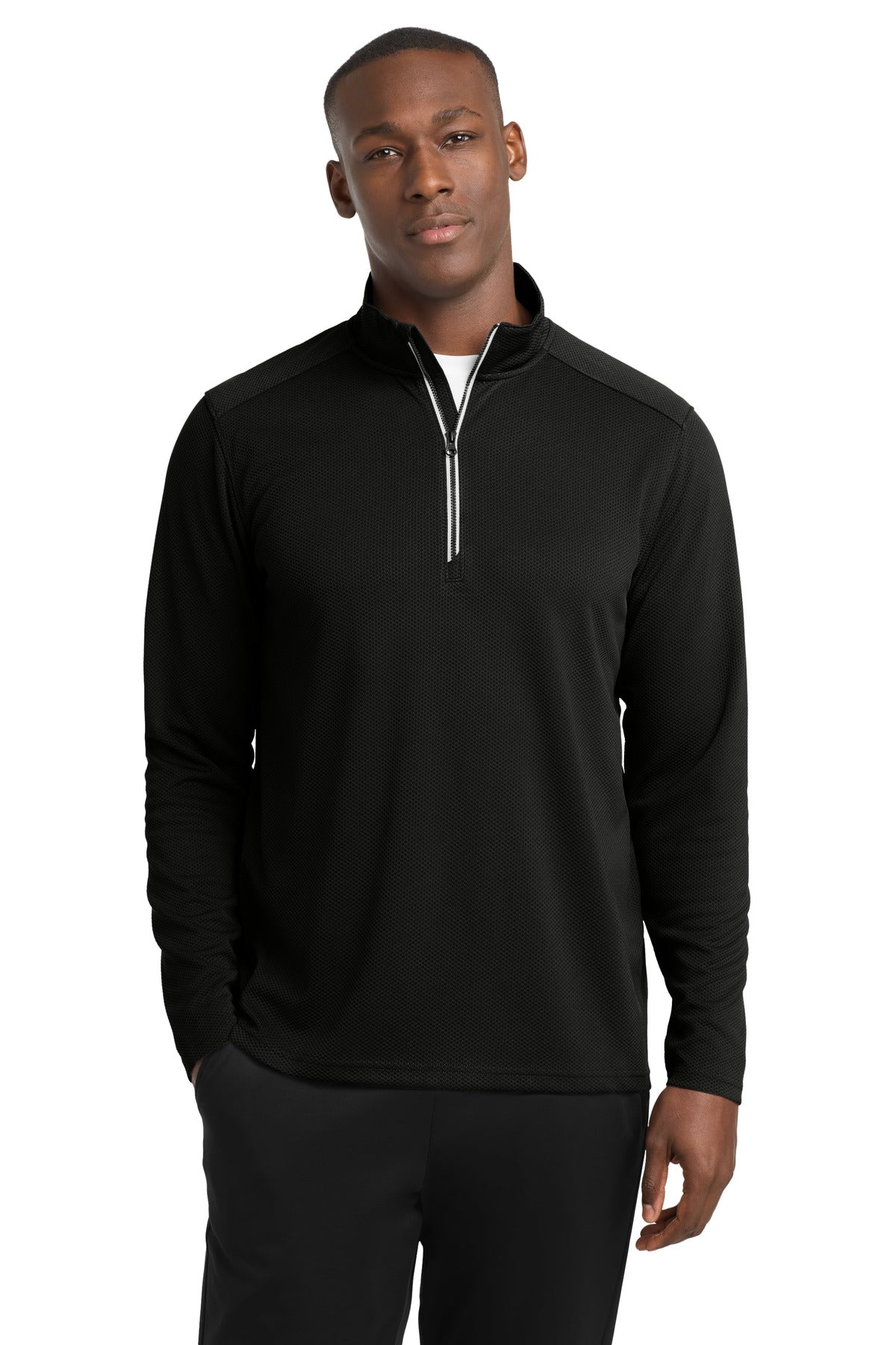 Sport-Tek Sport-Wick Textured 1/4-Zip Pullover - Black