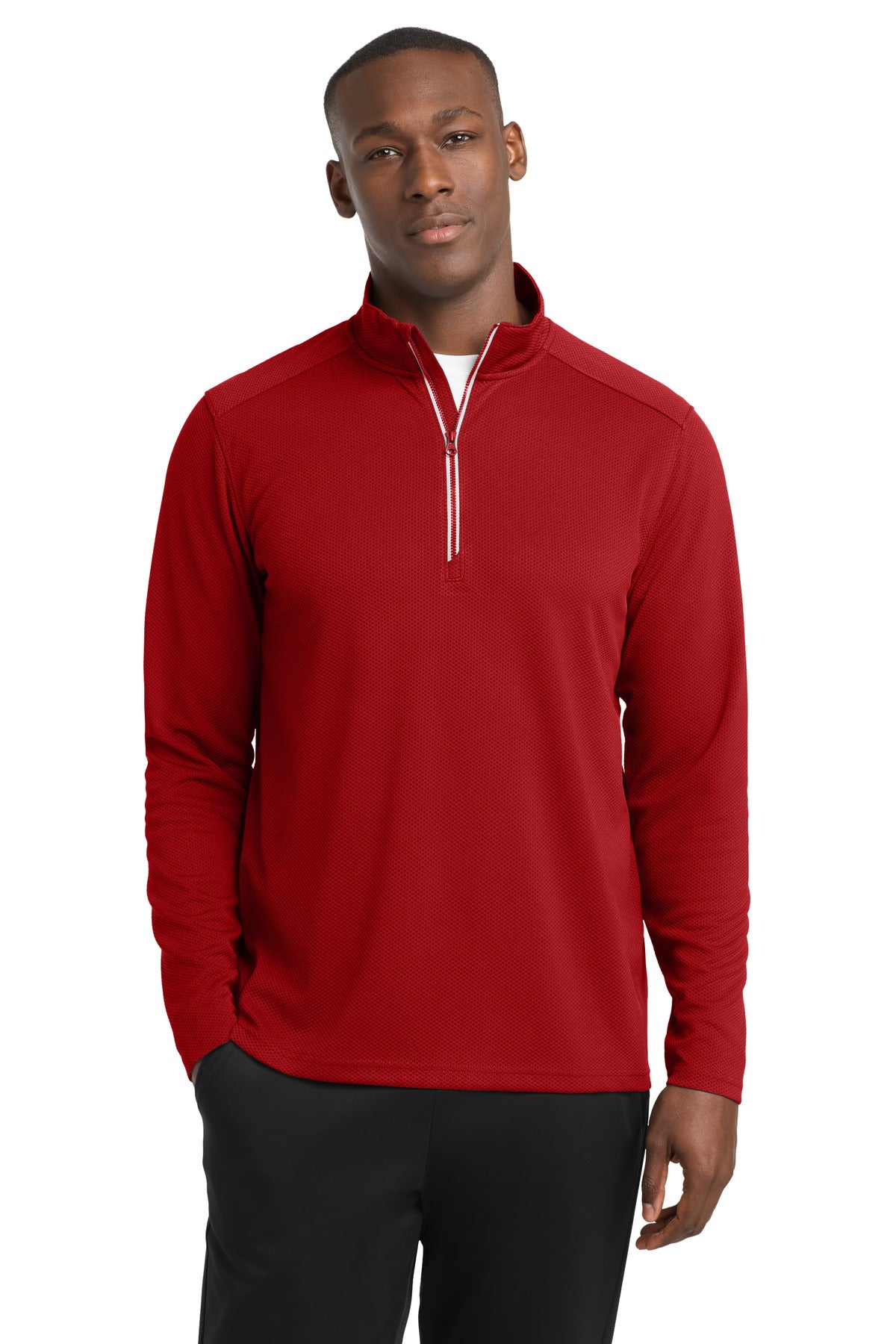 Sport-Tek Sport-Wick Textured 1/4-Zip Pullover - Deep Red