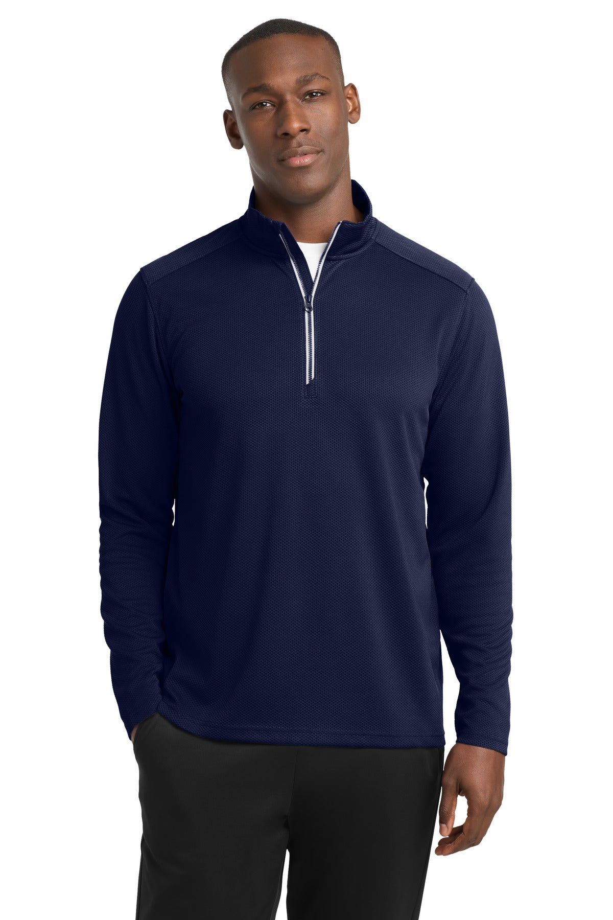 Sport-Tek Sport-Wick Textured 1/4-Zip Pullover - True Navy