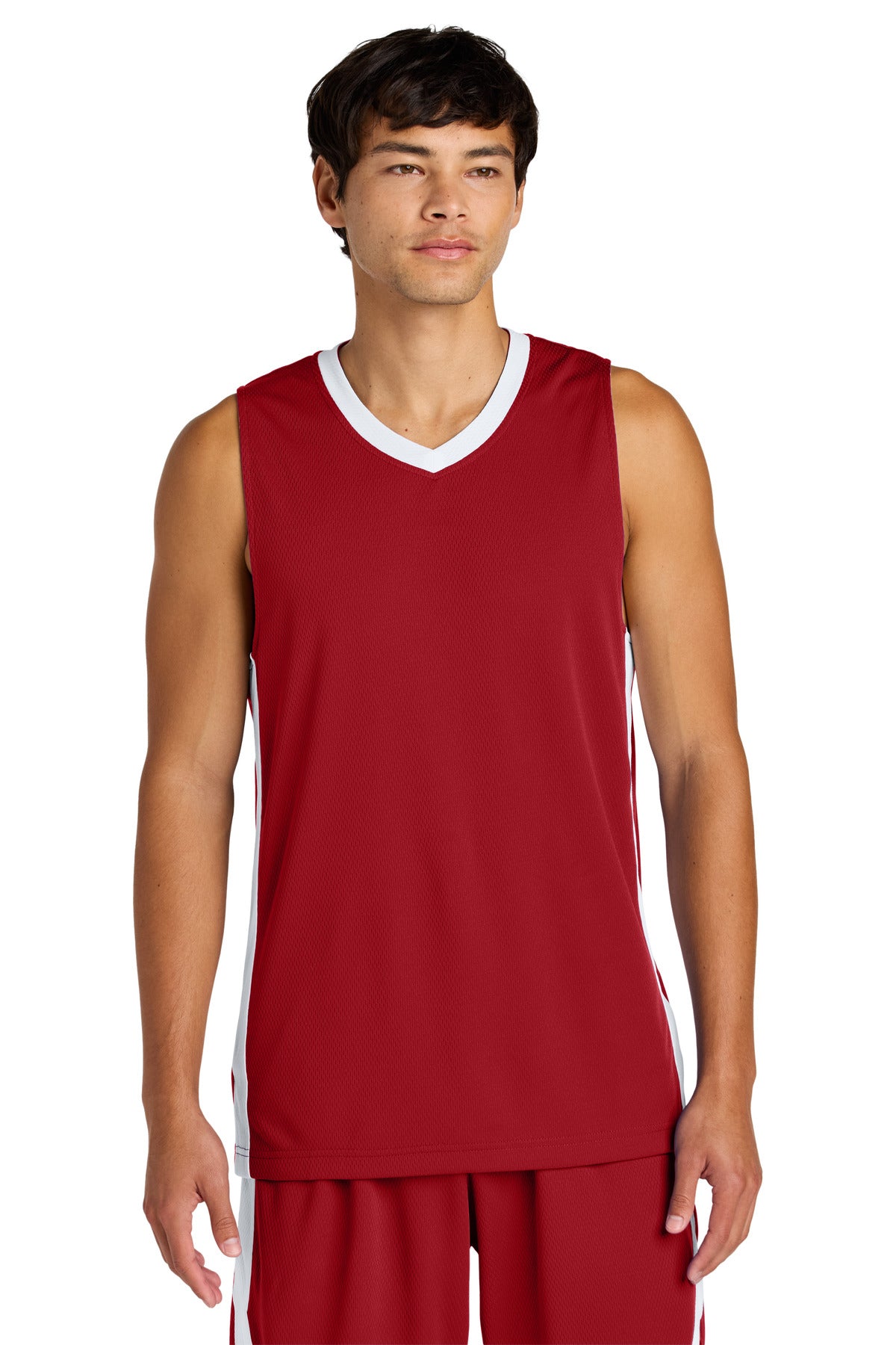 Sport-Tek Rival Basketball Rev Jersey - Deep Red/ White