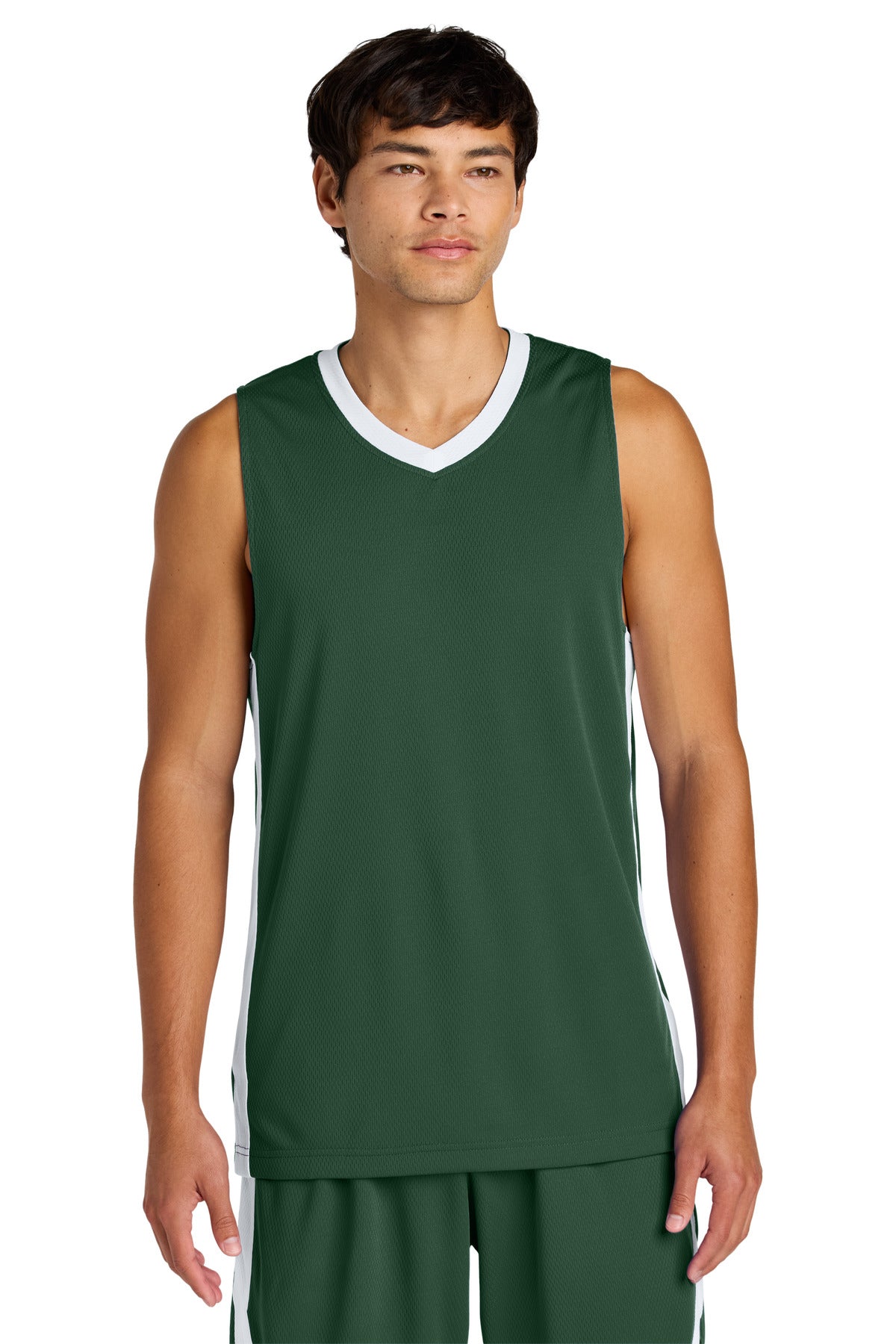 Sport-Tek Rival Basketball Rev Jersey - Forest Green/ White