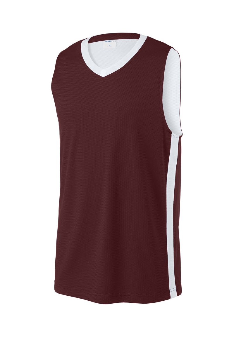 Sport-Tek Rival Basketball Rev Jersey - Maroon/ White