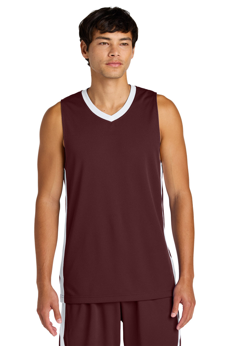 Sport-Tek Rival Basketball Rev Jersey - Maroon/ White