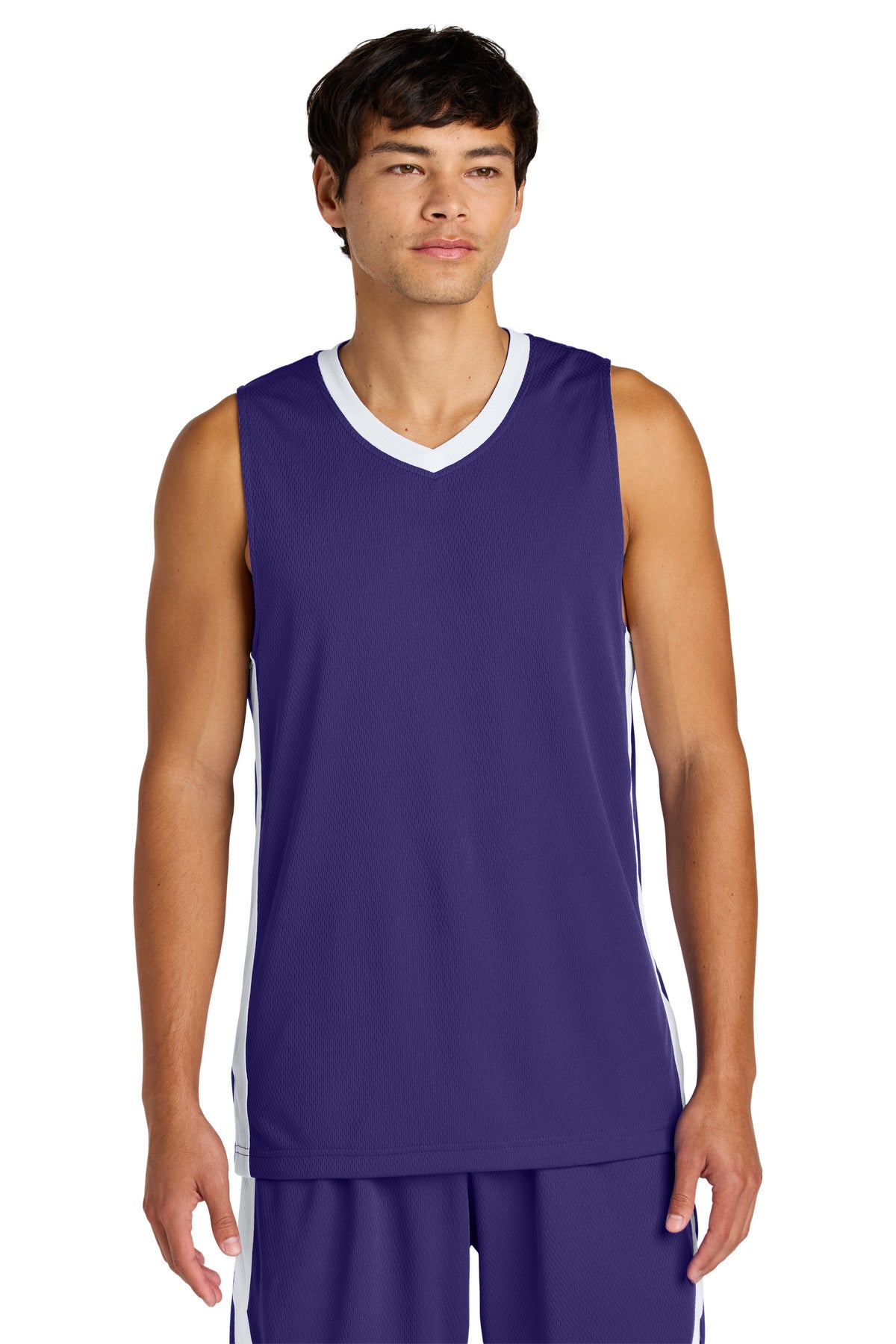 Sport-Tek Rival Basketball Rev Jersey - Purple/ White