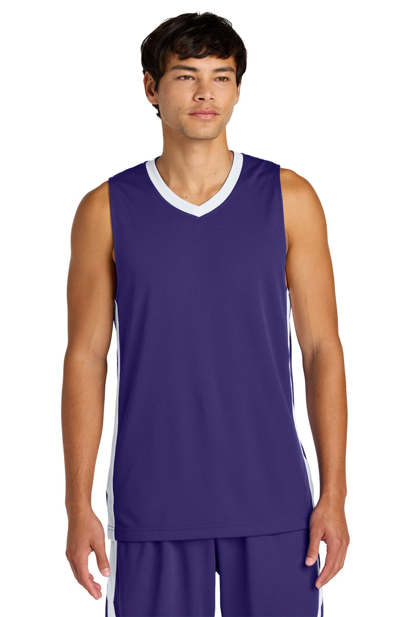Sport-Tek Rival Basketball Rev Jersey - Purple/ White