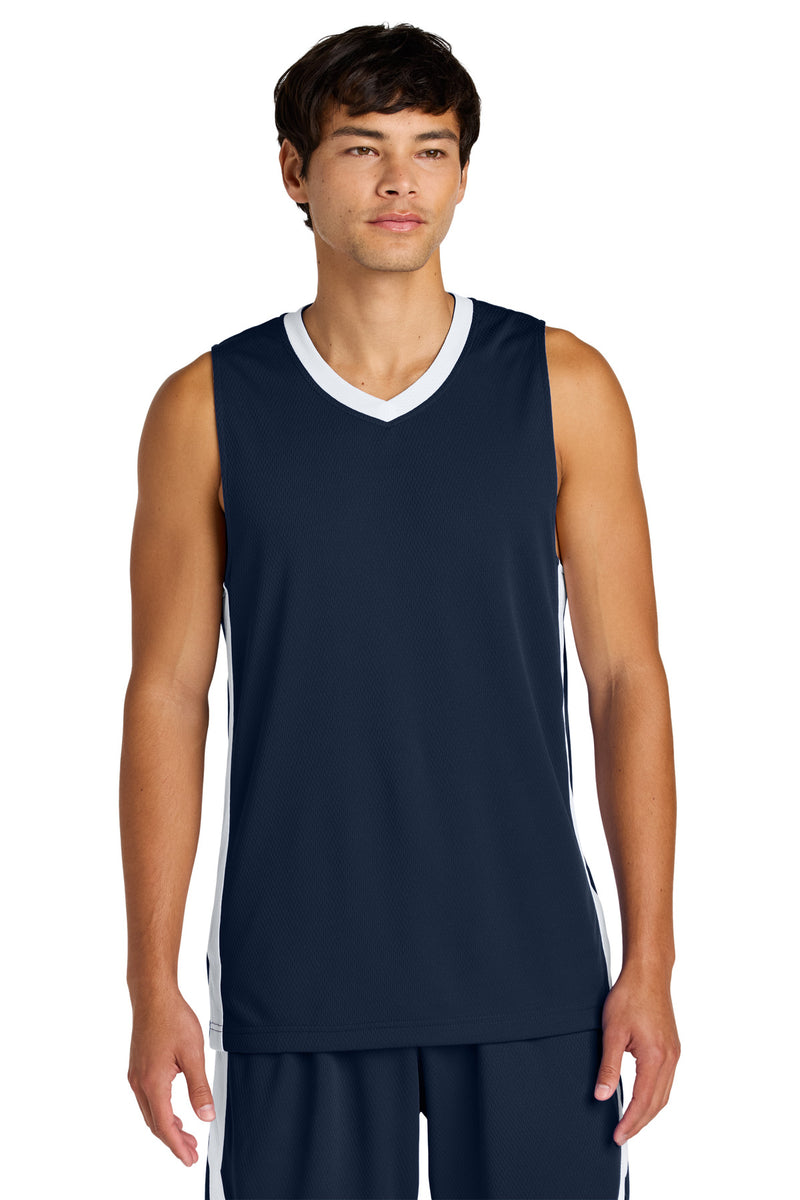 Sport-Tek Rival Basketball Rev Jersey - True Navy/ White