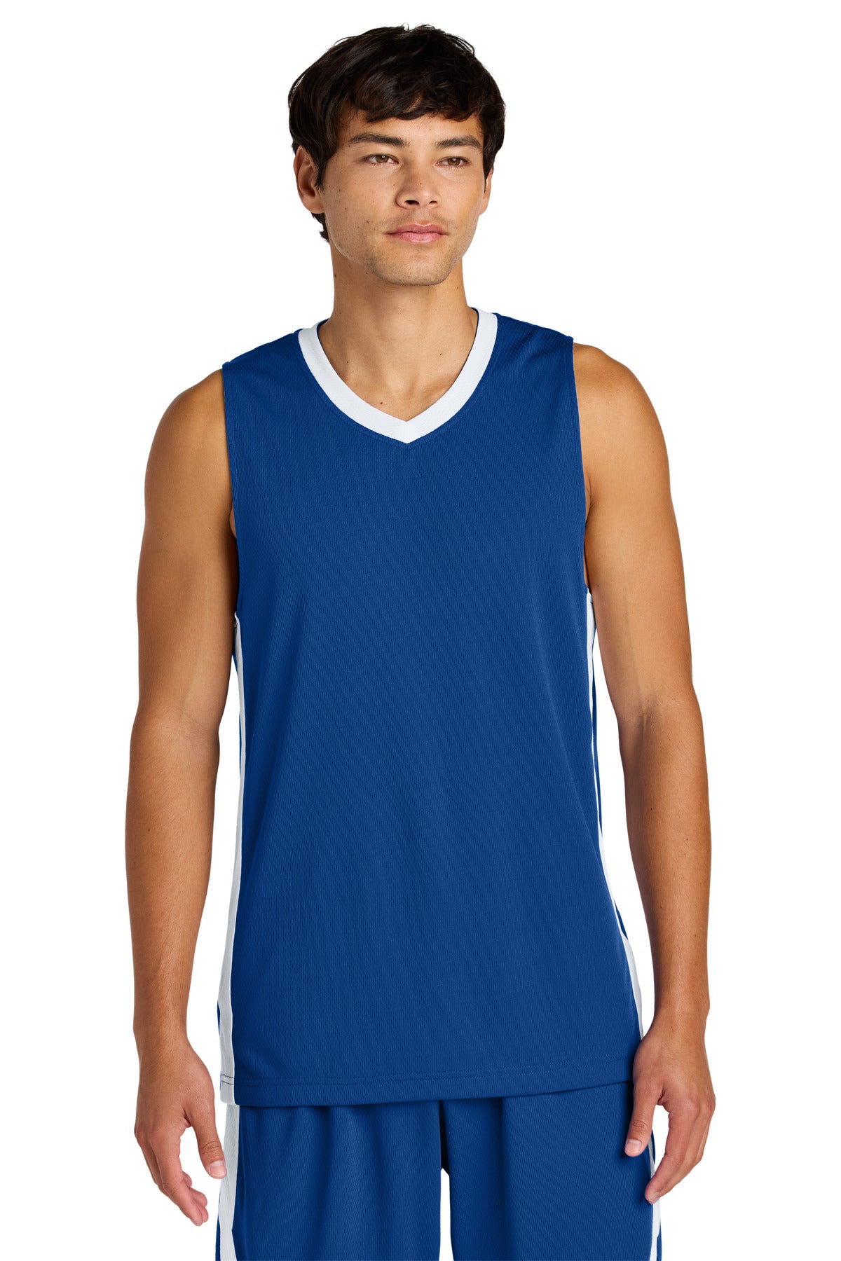 Sport-Tek Rival Basketball Rev Jersey - True Royal/ White